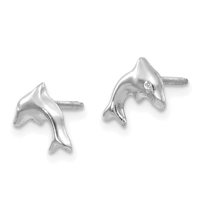 14K White Gold Madi K Small Dolphin Childrens Post Earrings