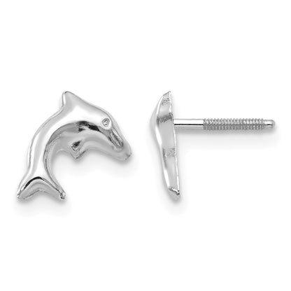 14K White Gold Madi K Small Dolphin Childrens Post Earrings