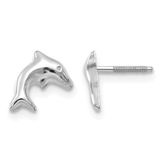 14K White Gold Madi K Small Dolphin Childrens Post Earrings