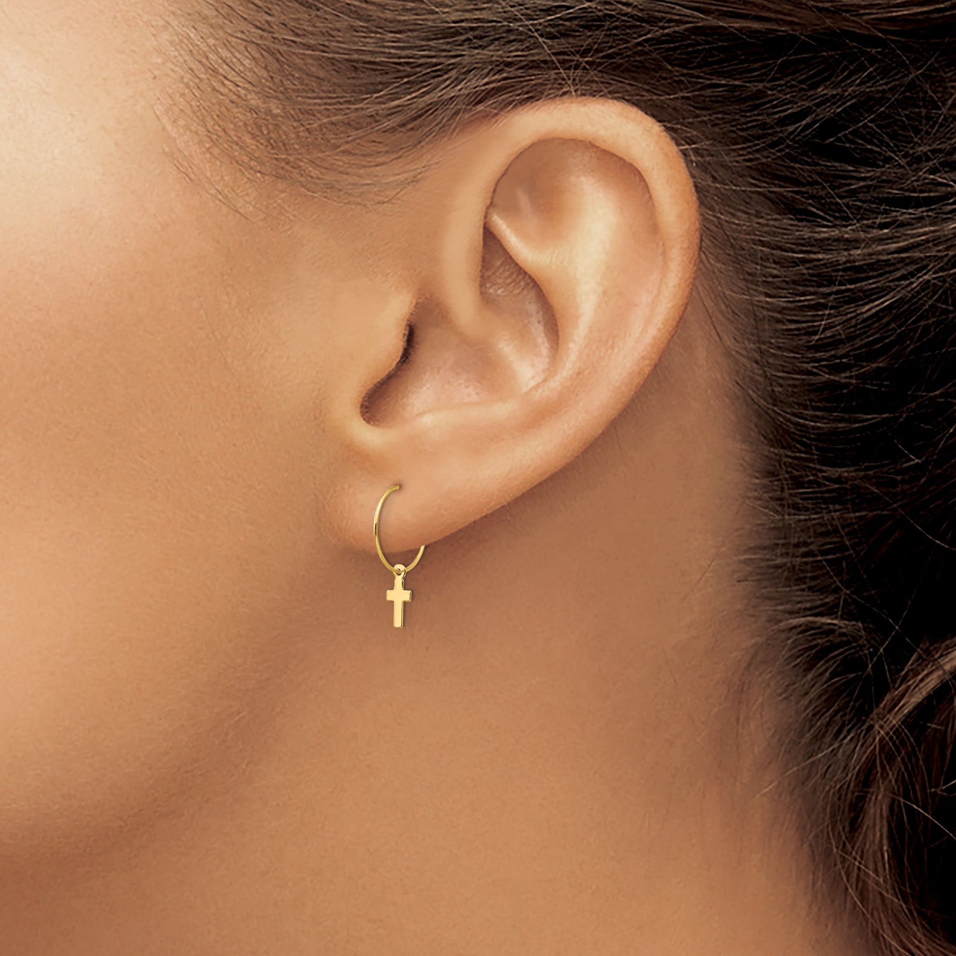 14k Madi K Endless Hoop with Small Cross Dangle Childrens Earrings