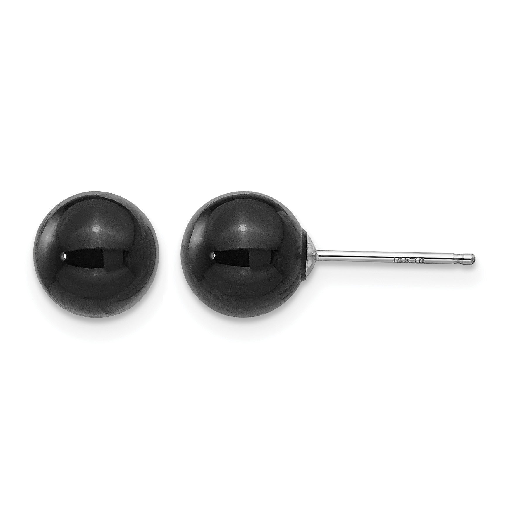 14k White Gold Madi K 7.00mm Onyx Bead Earrings