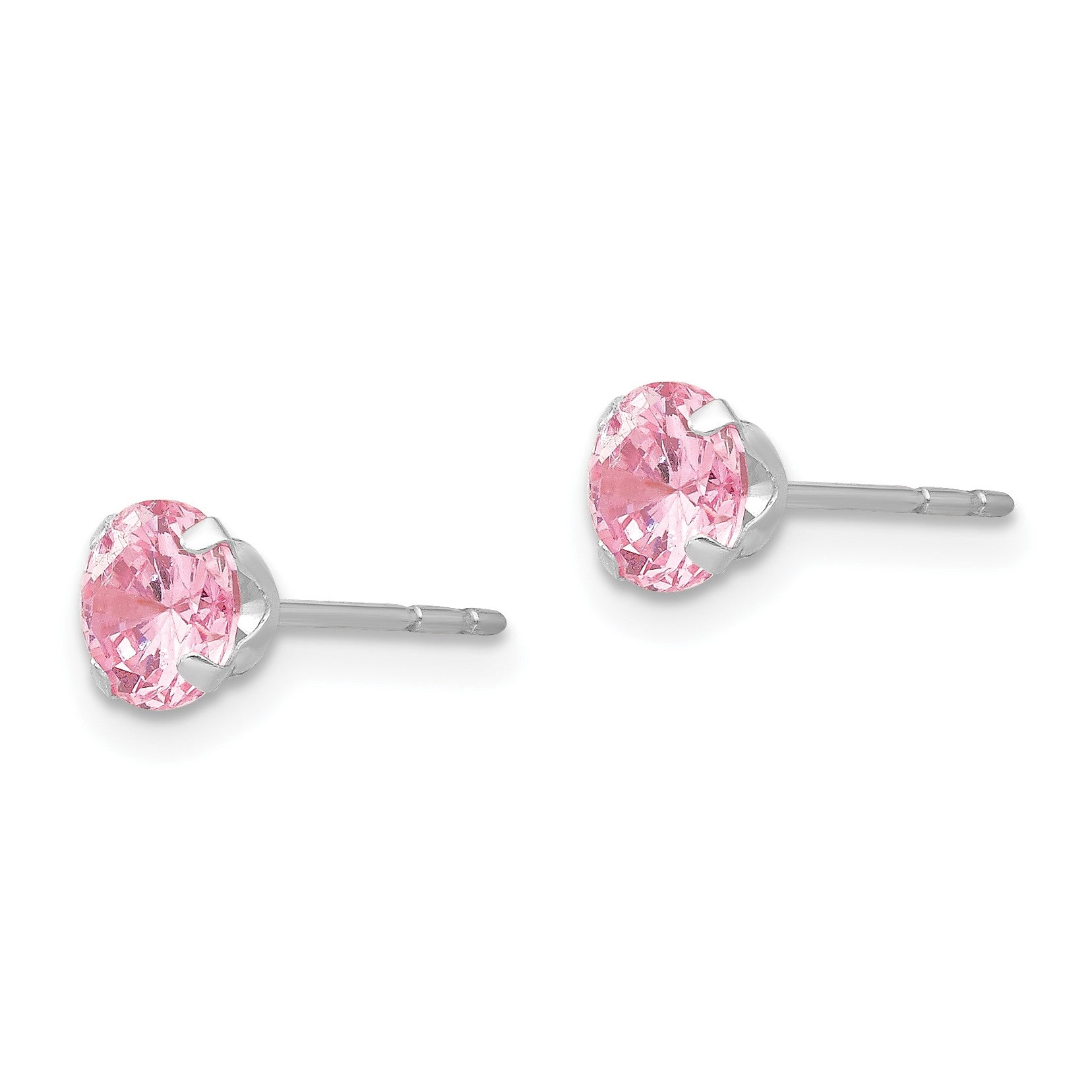 14k White Gold Madi K 5mm Round Pink CZ Post Earrings
