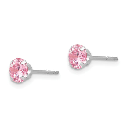14k White Gold Madi K 5mm Round Pink CZ Post Earrings