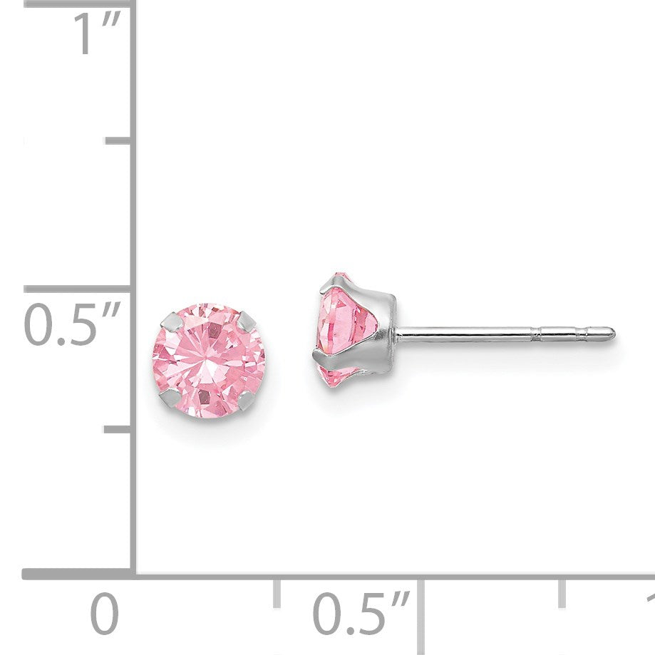14k White Gold Madi K 5mm Round Pink CZ Post Earrings