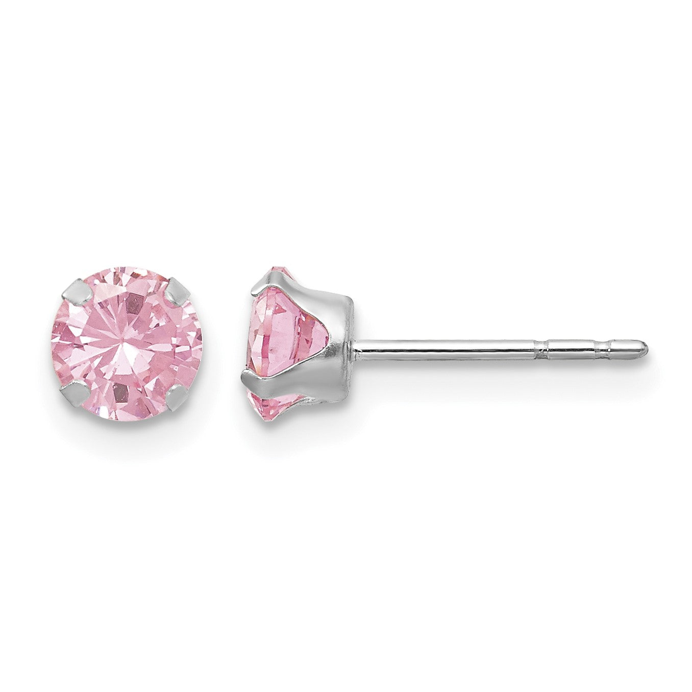 14k White Gold Madi K 5mm Round Pink CZ Post Earrings