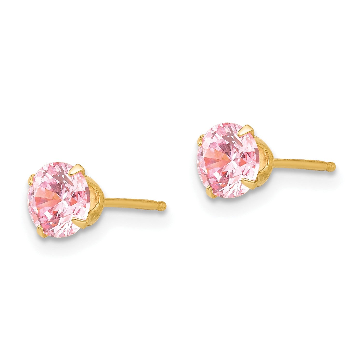 14k Madi K 5mm Round Pink CZ Post Earrings