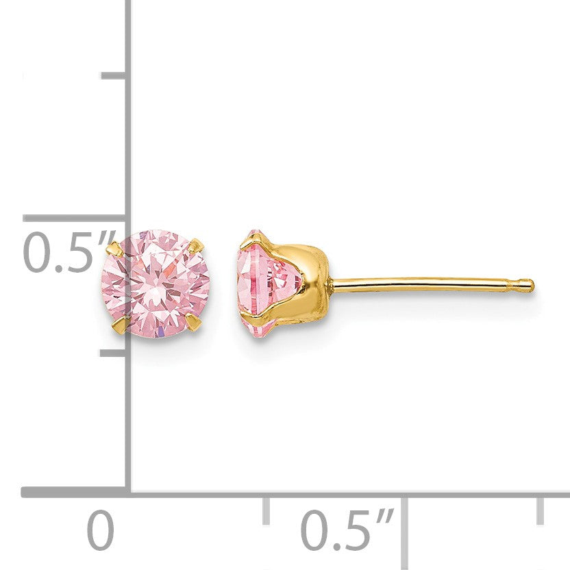14k Madi K 5mm Round Pink CZ Post Earrings