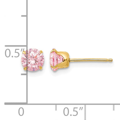 14k Madi K 5mm Round Pink CZ Post Earrings