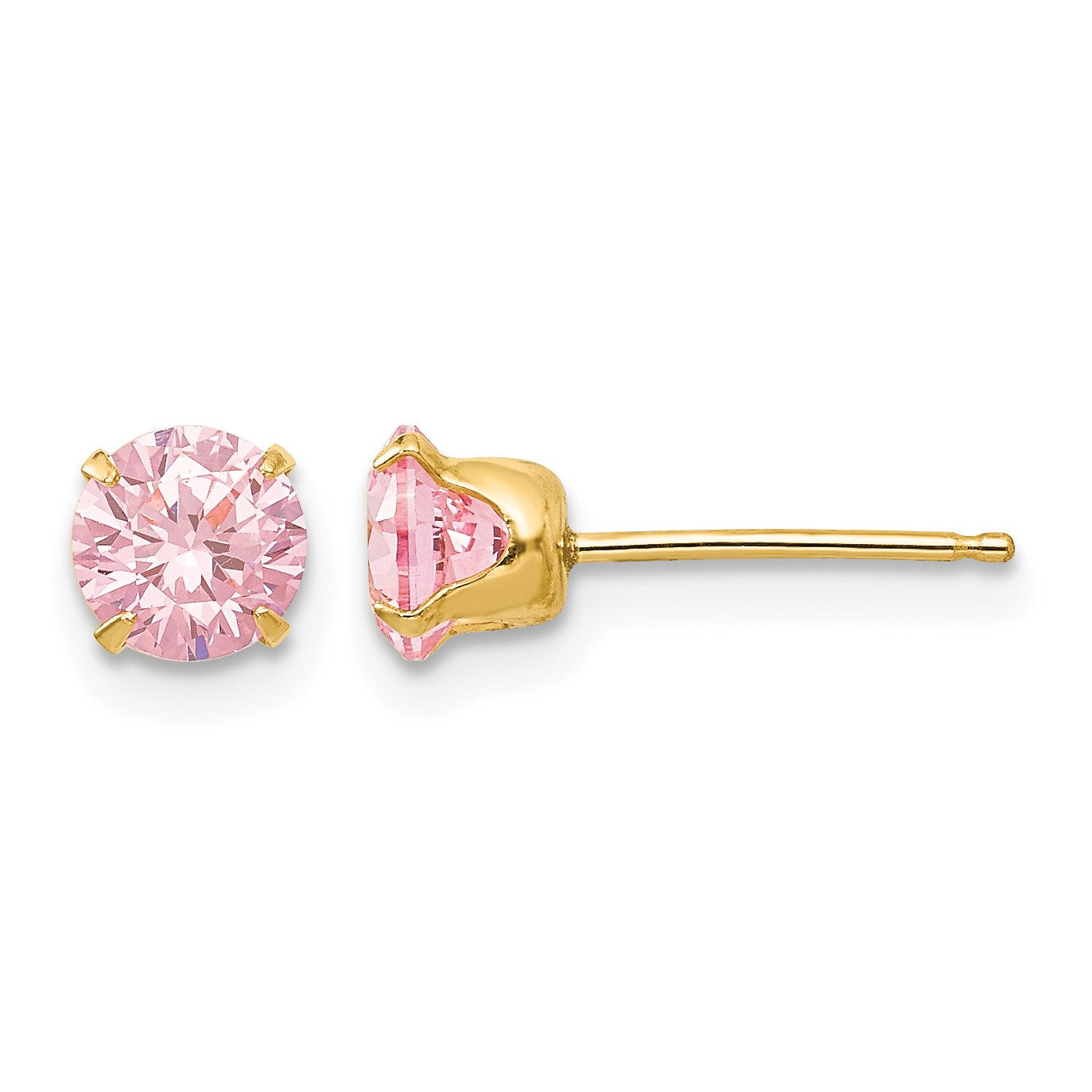14k Madi K 5mm Round Pink CZ Post Earrings