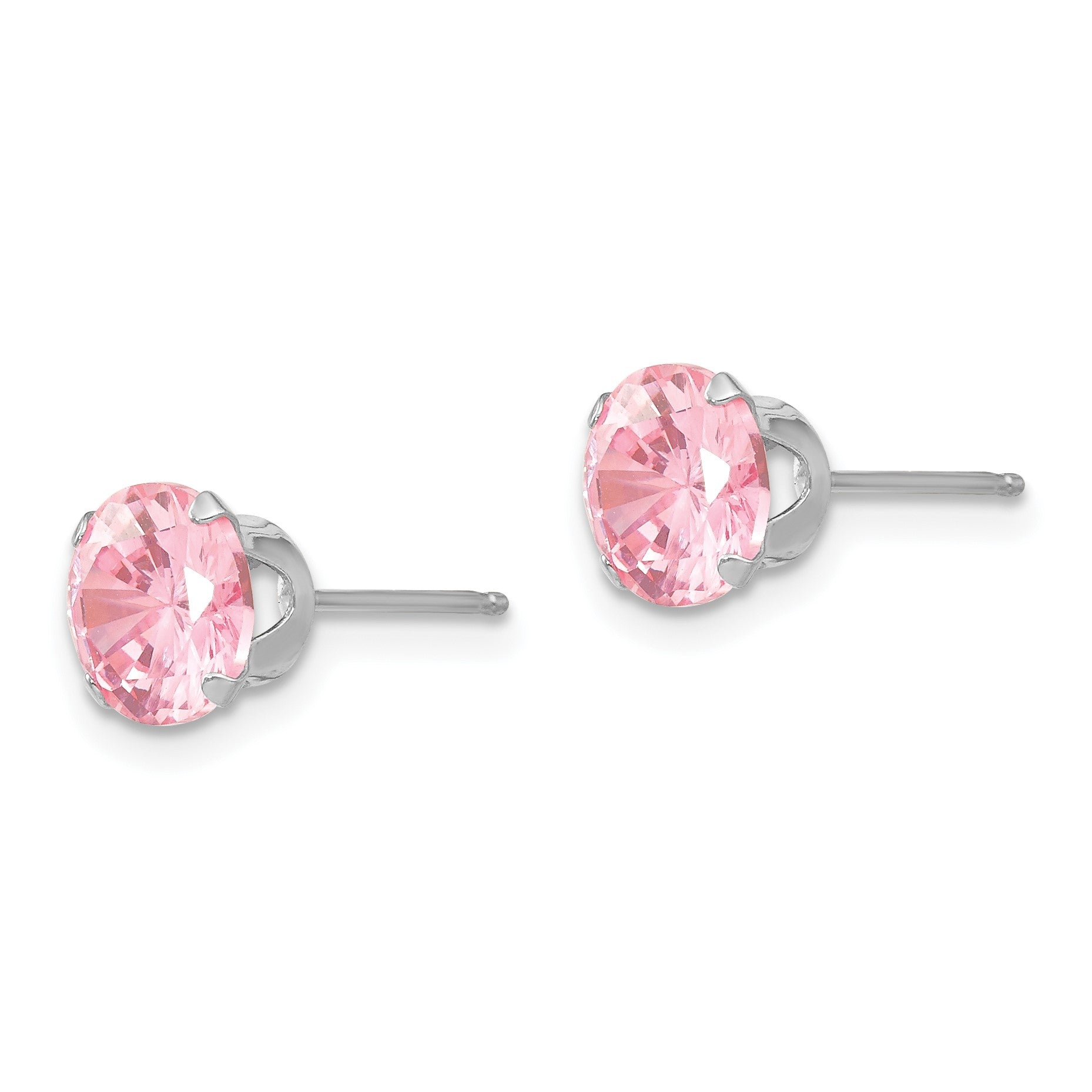 14k White Gold Madi K 6.5mm Round Pink CZ Post Earrings