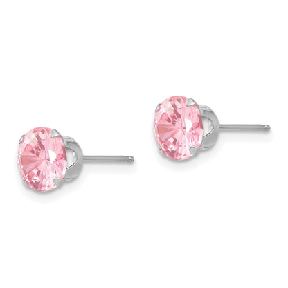 14k White Gold Madi K 6.5mm Round Pink CZ Post Earrings