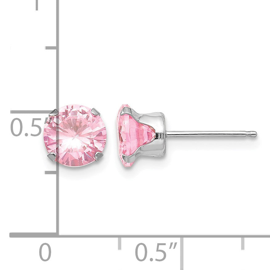 14k White Gold Madi K 6.5mm Round Pink CZ Post Earrings