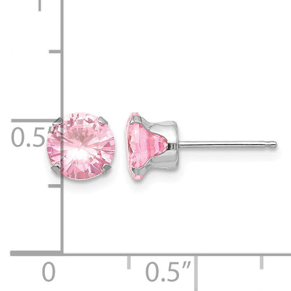 14k White Gold Madi K 6.5mm Round Pink CZ Post Earrings