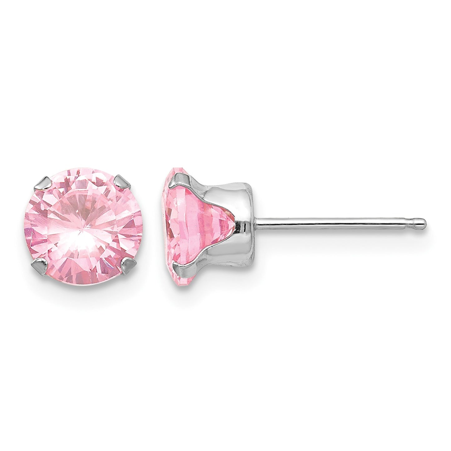 14k White Gold Madi K 6.5mm Round Pink CZ Post Earrings