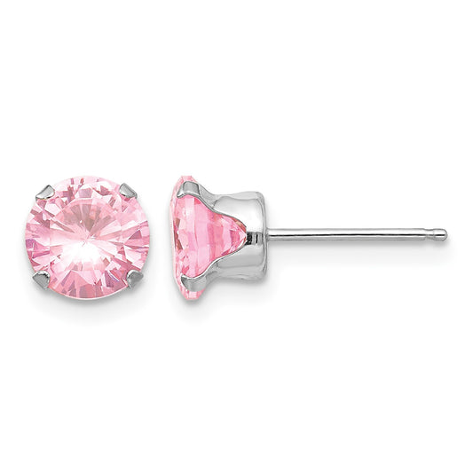 14k White Gold Madi K 6.5mm Round Pink CZ Post Earrings