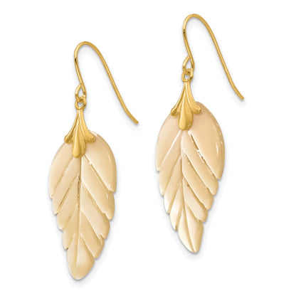 14k Madi K Mother of Pearl Leaf Dangle French Hook Earrings