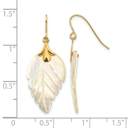 14k Madi K Mother of Pearl Leaf Dangle French Hook Earrings