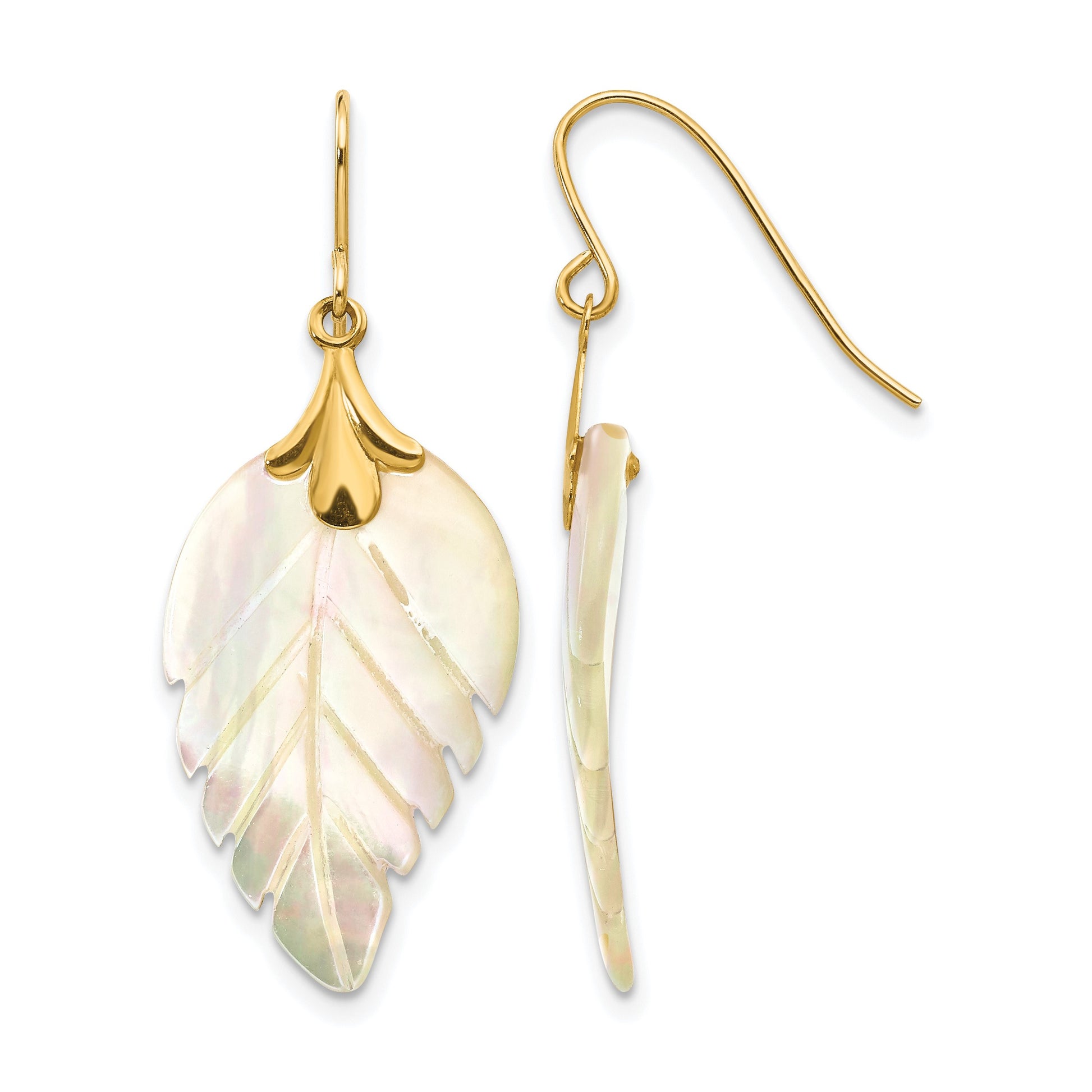 14k Madi K Mother of Pearl Leaf Dangle French Hook Earrings