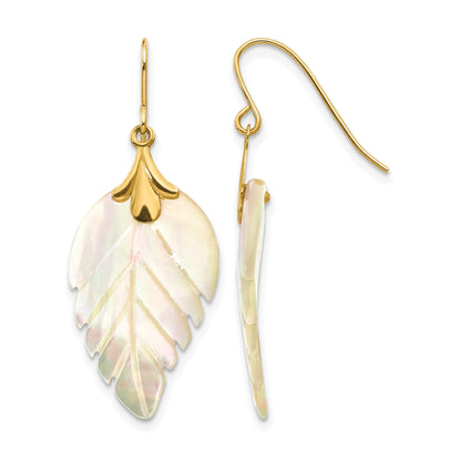 14k Madi K Mother of Pearl Leaf Dangle French Hook Earrings