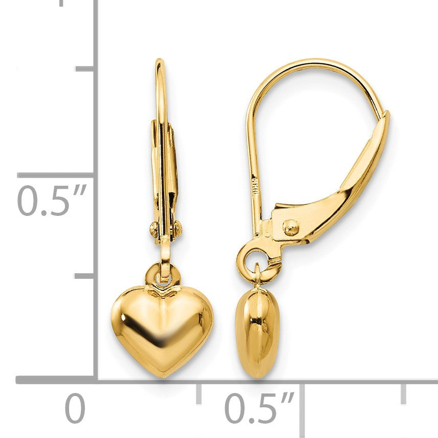 14k Madi K Puffed Polished Heart Drop Childrens Leverback Earrings