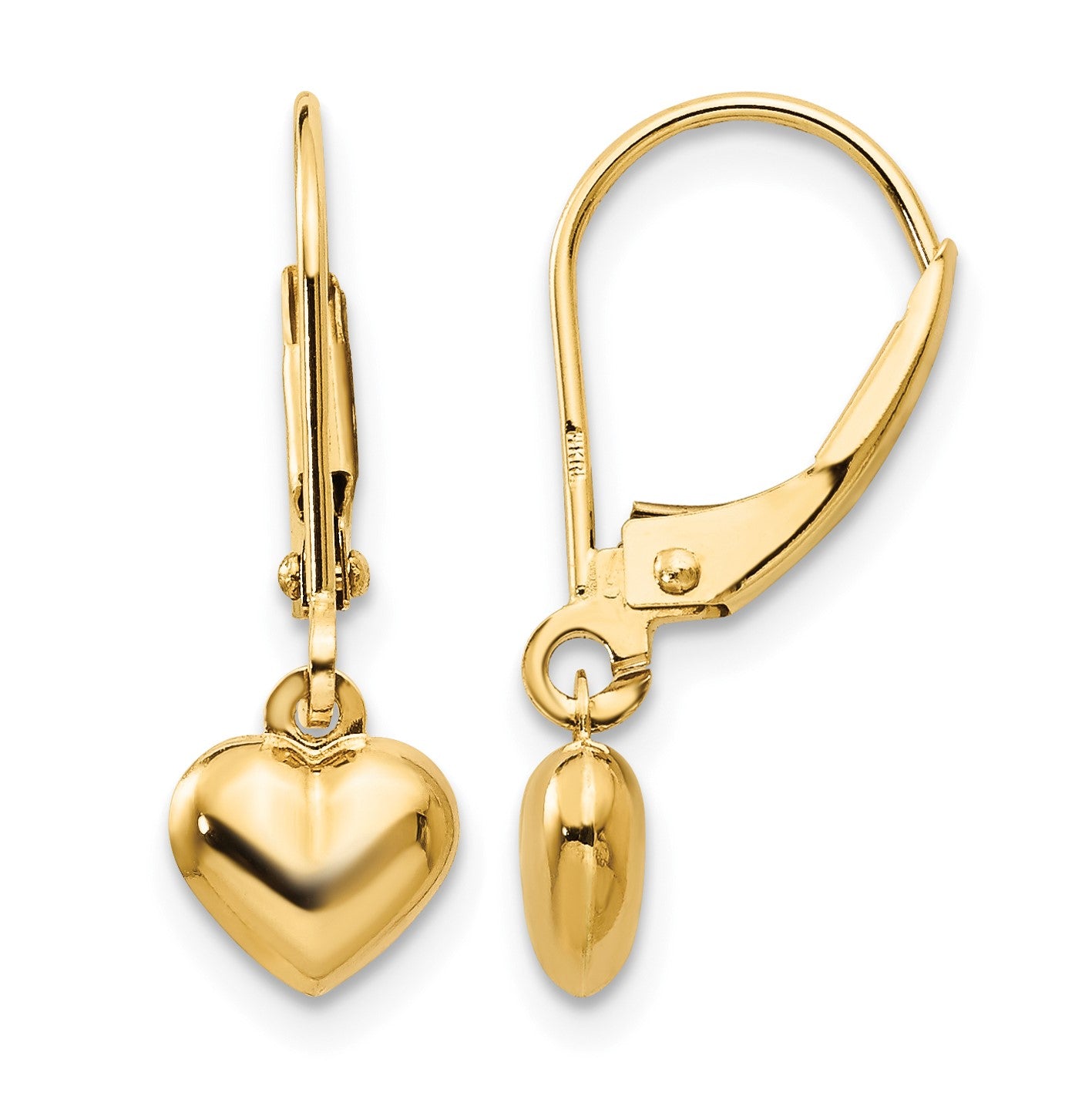 14k Madi K Puffed Polished Heart Drop Childrens Leverback Earrings