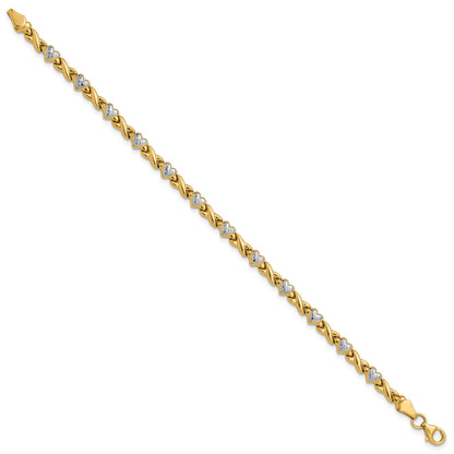 14k with White Rhodium Polished Diamond-cut X-and-Heart 7 inch Bracelet