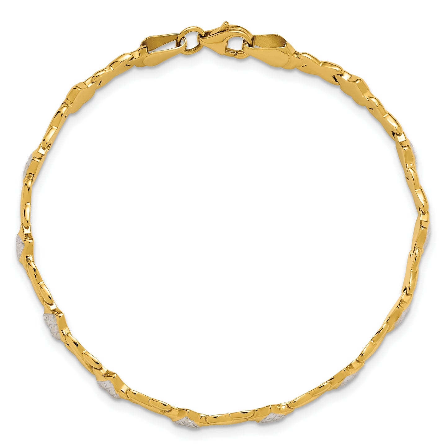 14k with White Rhodium Polished Diamond-cut X-and-Heart 7 inch Bracelet