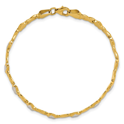 14k with White Rhodium Polished Diamond-cut X-and-Heart 7 inch Bracelet