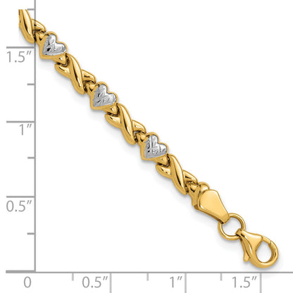 14k with White Rhodium Polished Diamond-cut X-and-Heart 8 inch Bracelet