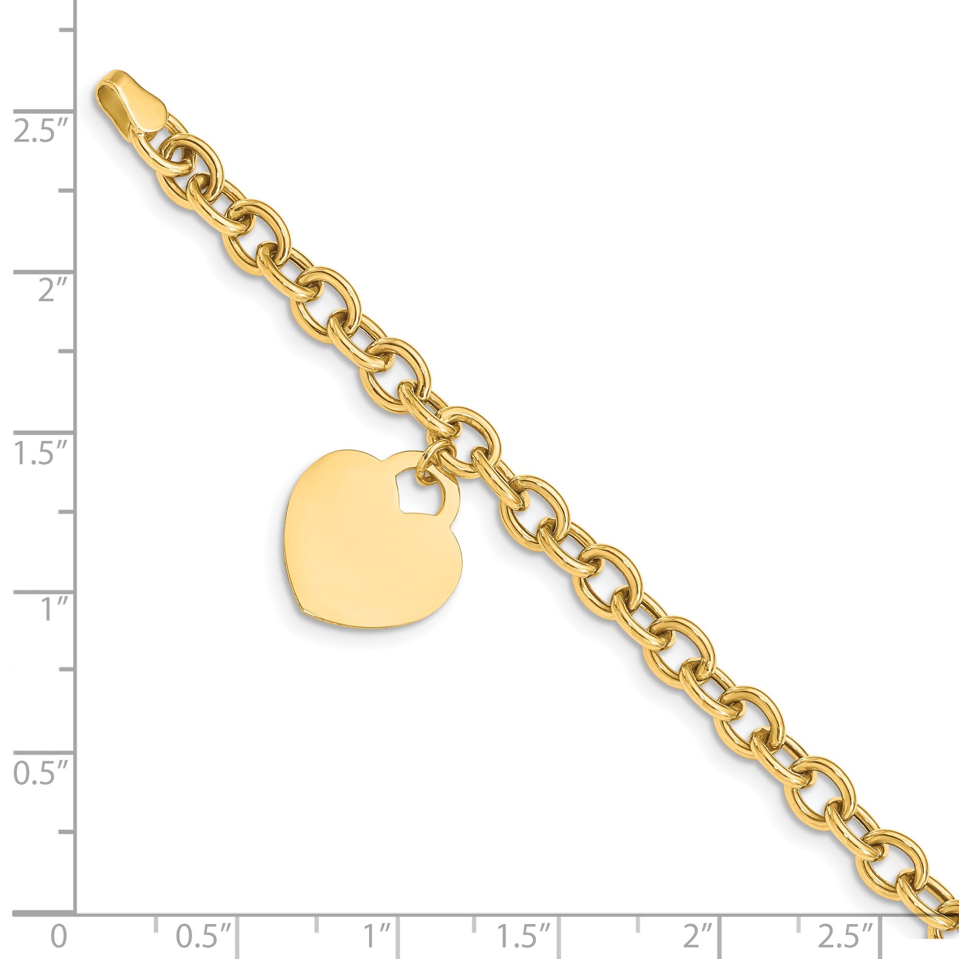14K Engravable 18x15mm Solid Dangle Heart Charm and Hollow Chain 8.25 inch Bracelet