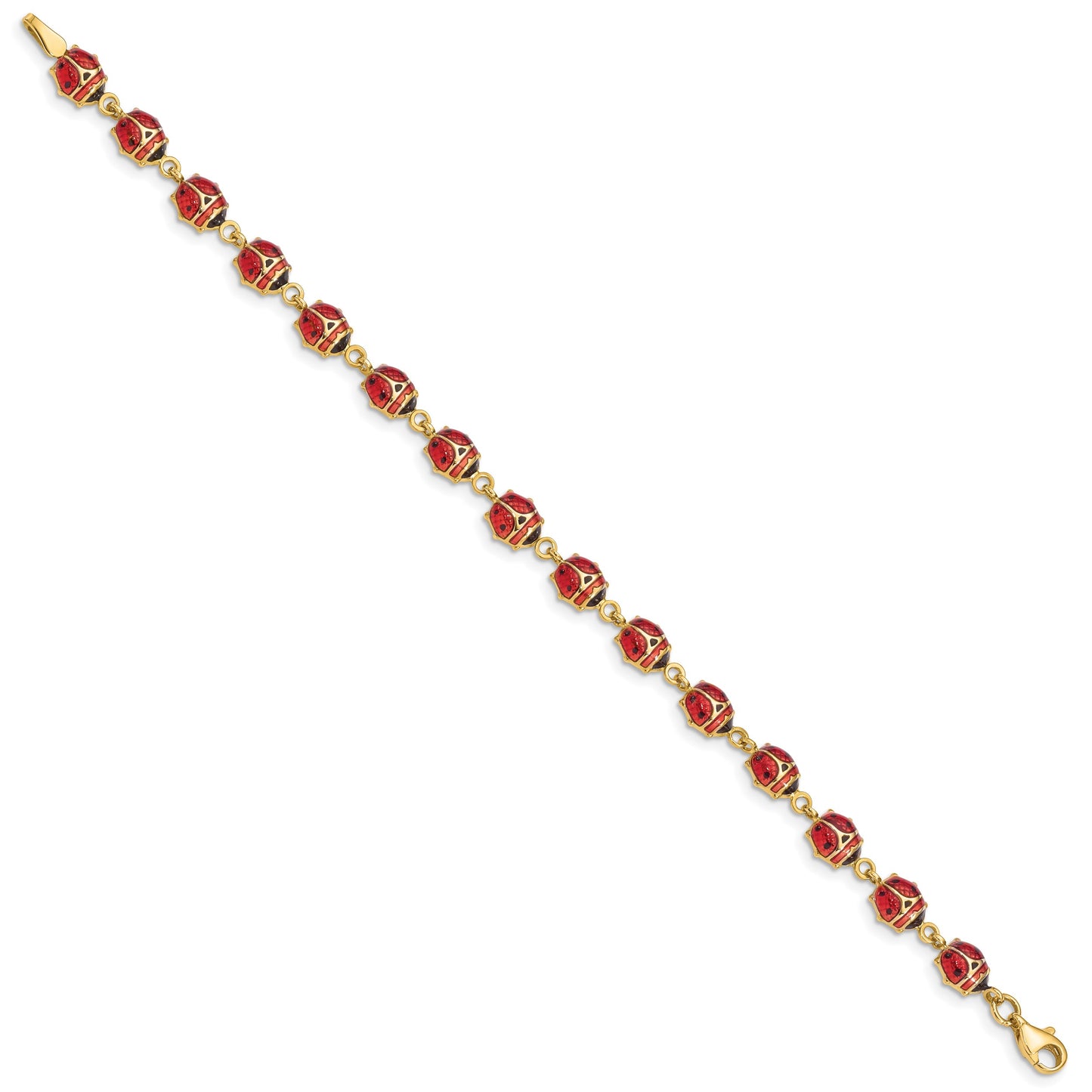 14K Red and Black Enamel and Resin Ladybug 7 inch Bracelet