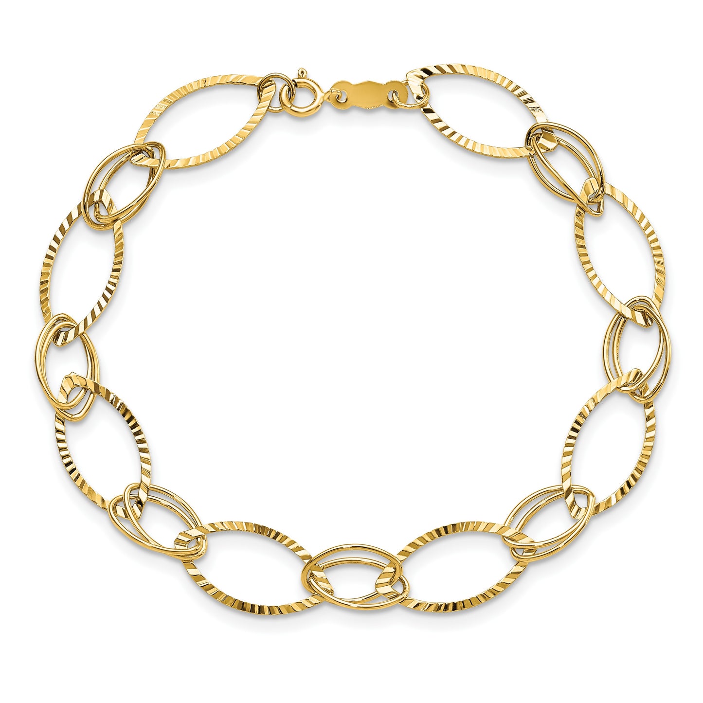 14K Polished and Textured Fancy Oval Link 7.25 inch Bracelet