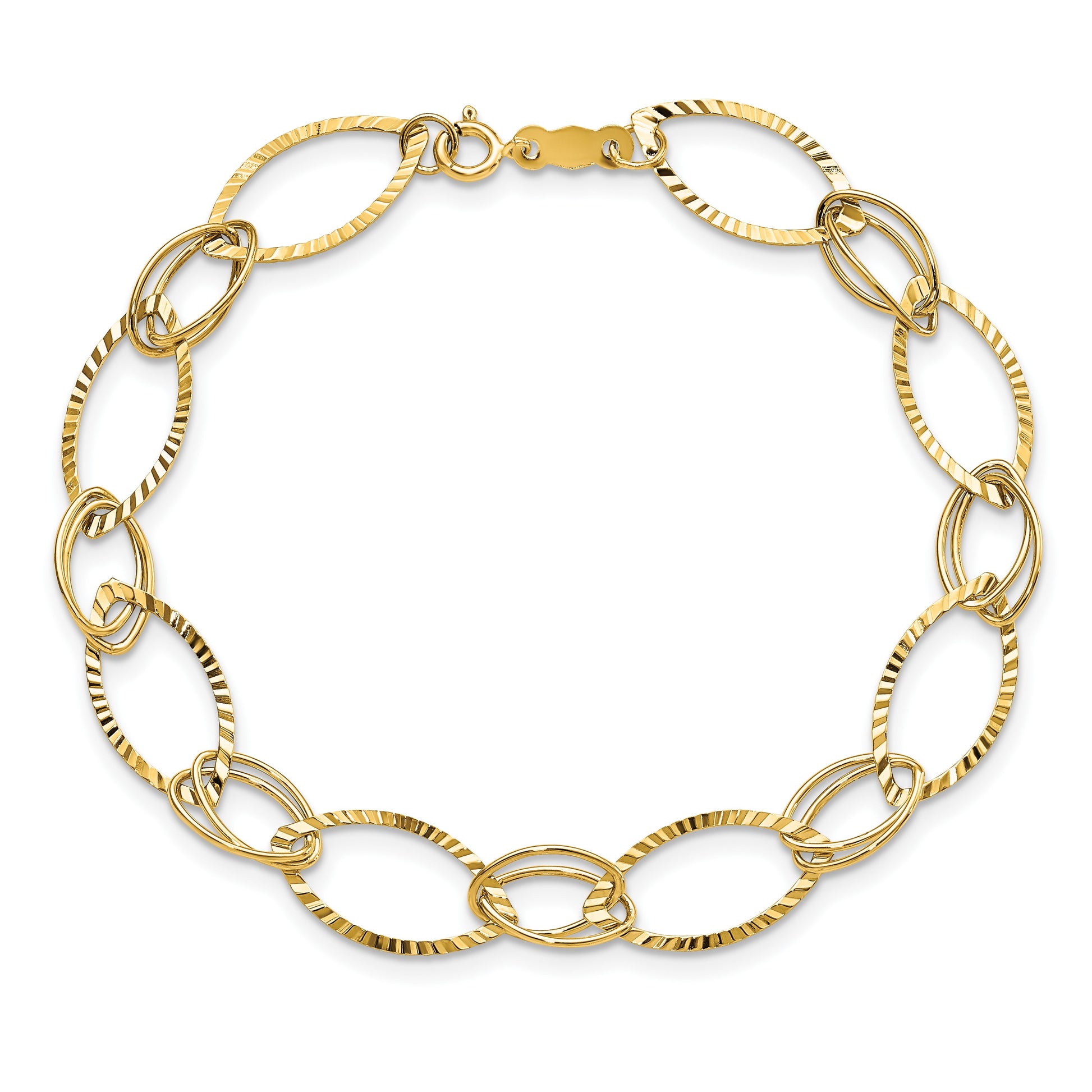 14K Polished and Textured Fancy Oval Link 7.25 inch Bracelet