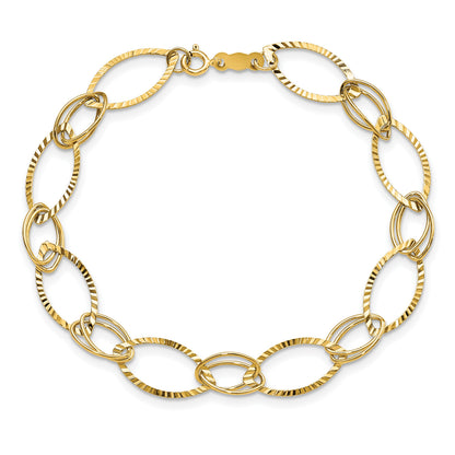 14K Polished and Textured Fancy Oval Link 7.25 inch Bracelet