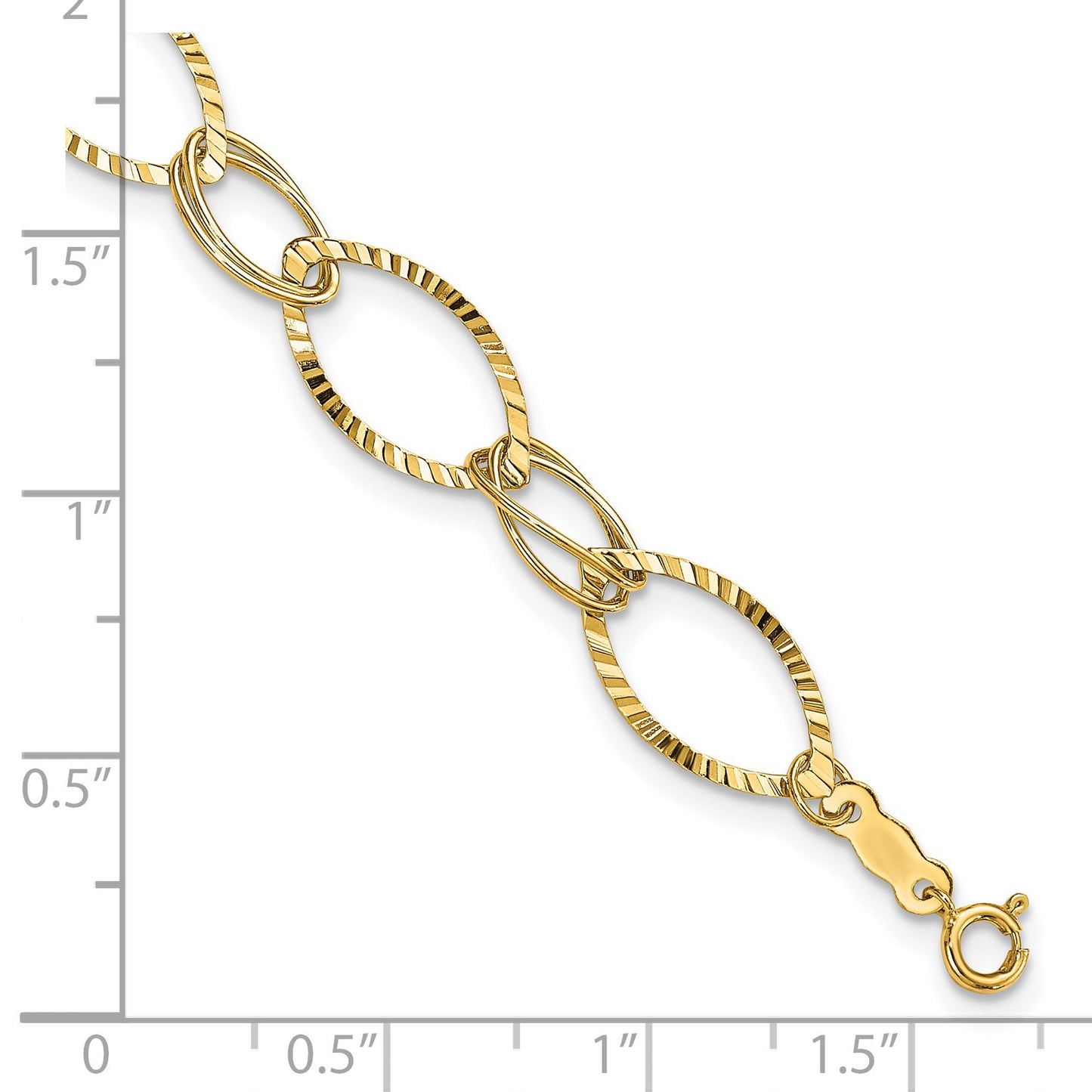 14K Polished and Textured Fancy Oval Link 7.25 inch Bracelet