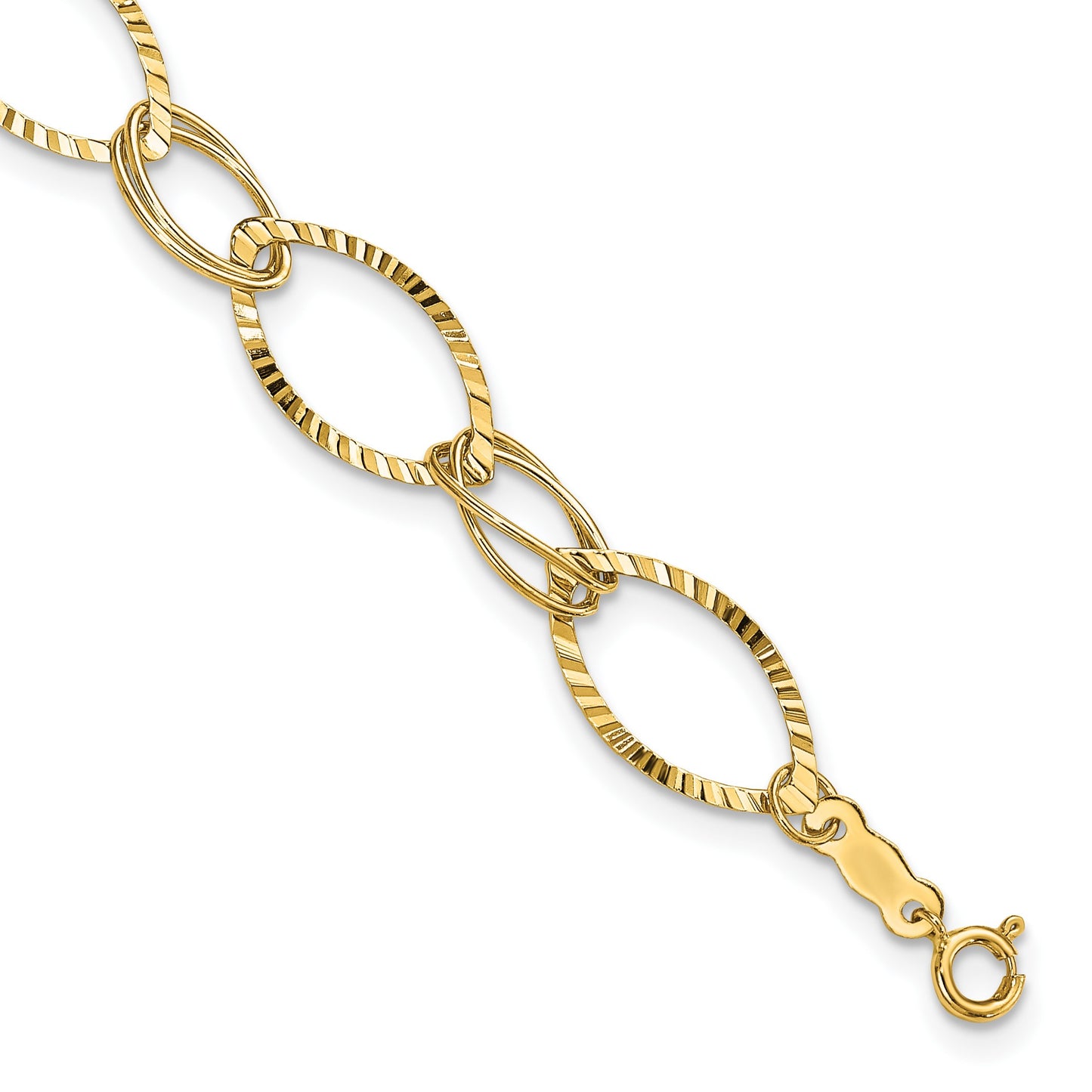 14K Polished and Textured Fancy Oval Link 7.25 inch Bracelet