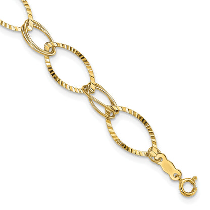 14K Polished and Textured Fancy Oval Link 7.25 inch Bracelet