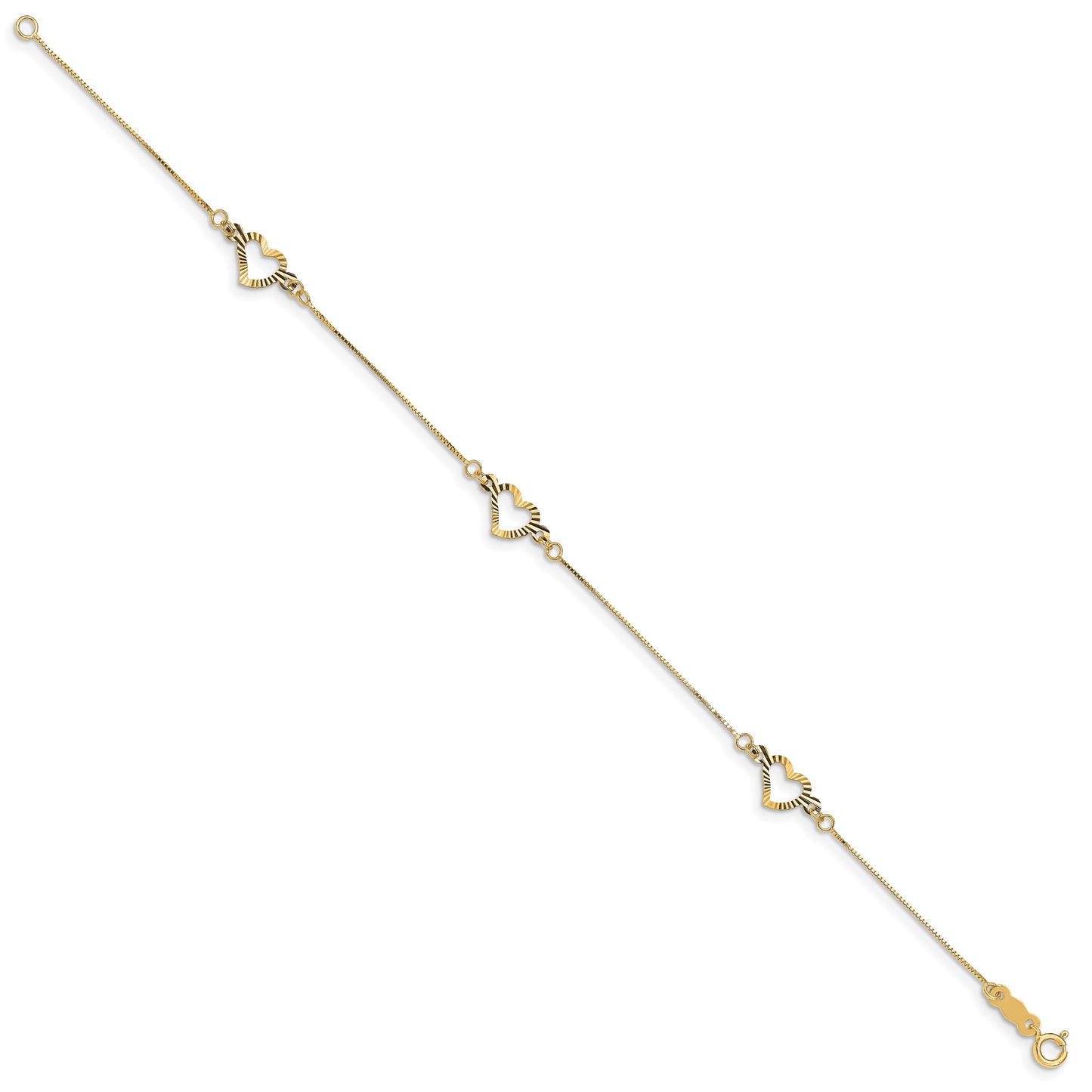 14K Fancy Textured Open Heart 3-Station 7.25 inch Bracelet