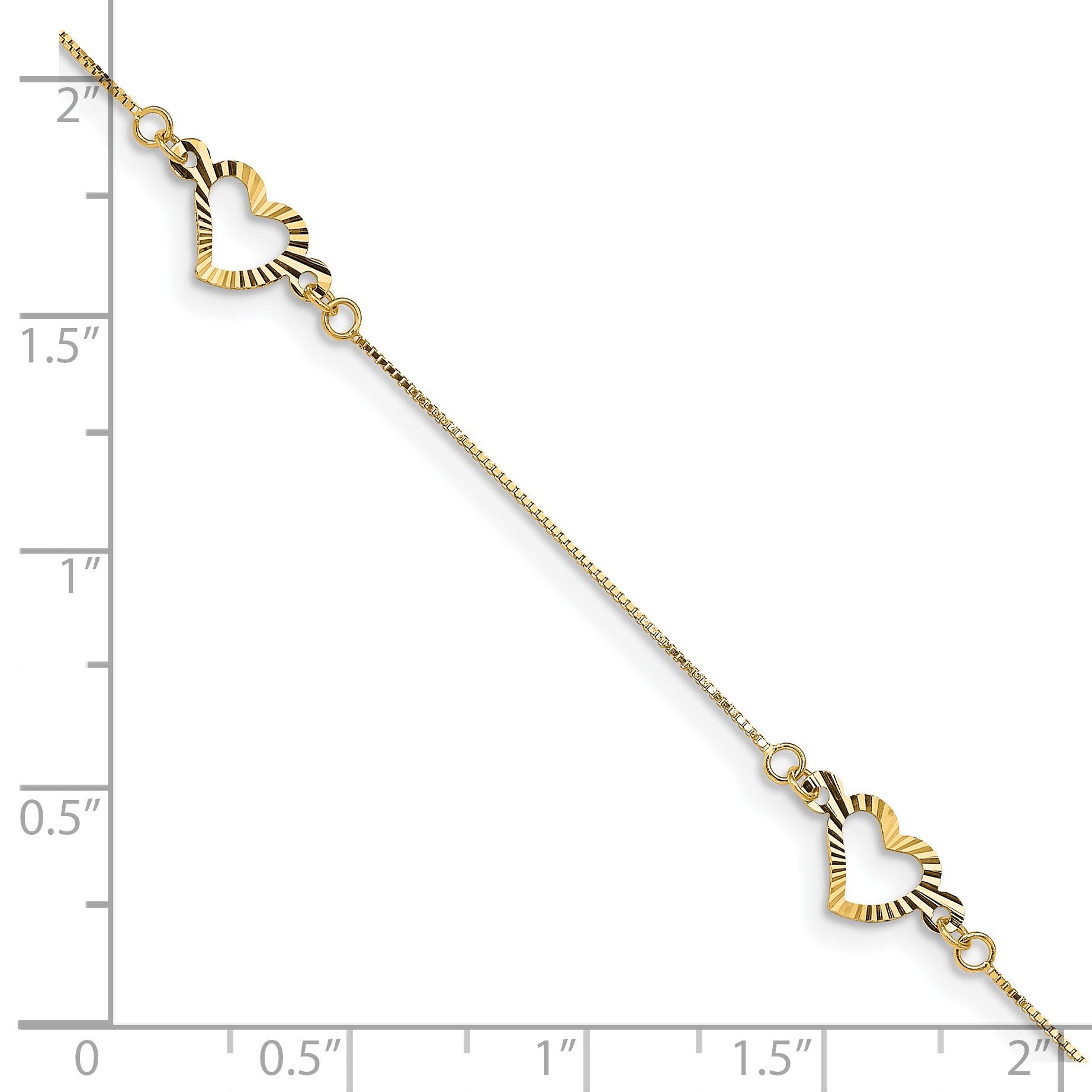 14K Fancy Textured Open Heart 3-Station 7.25 inch Bracelet