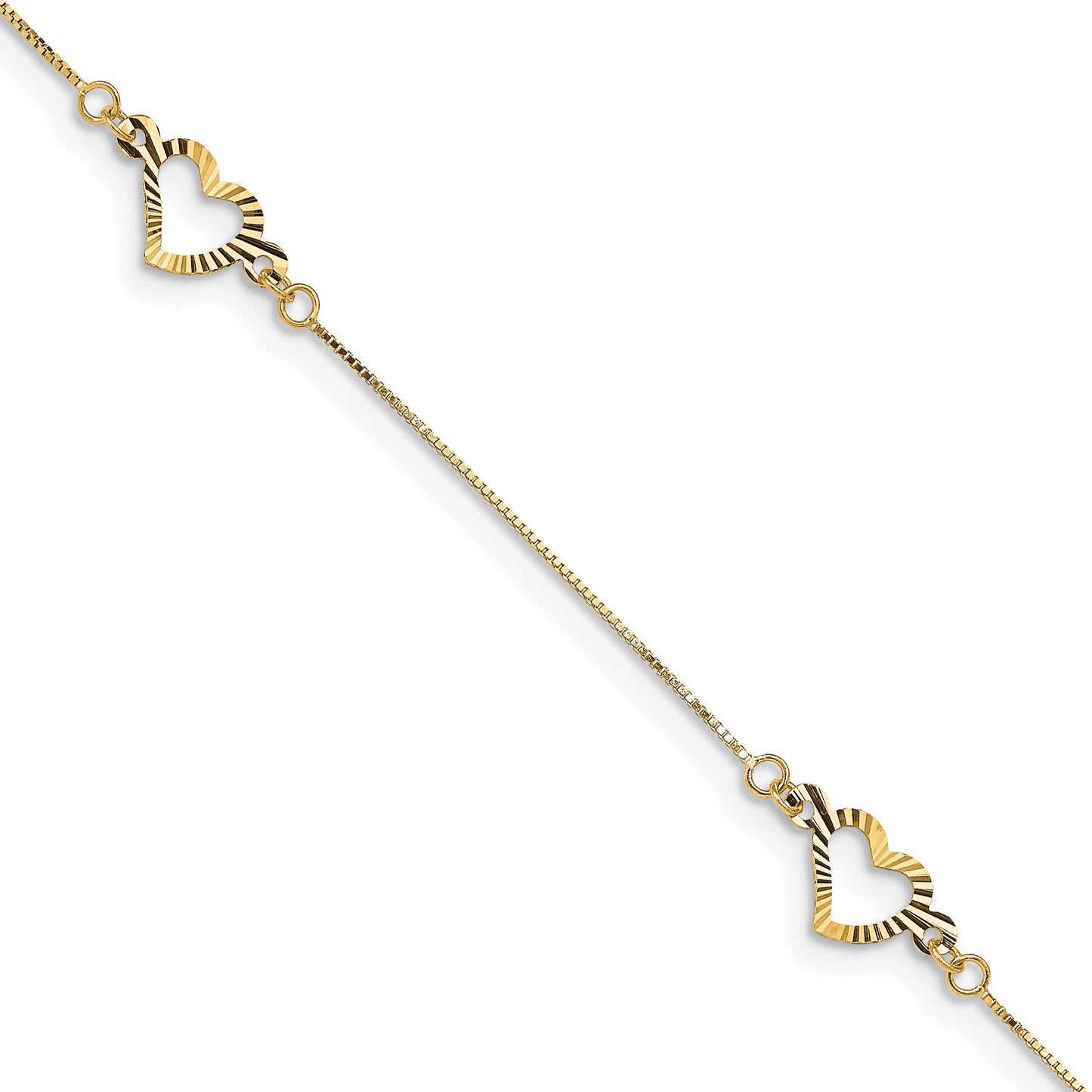 14K Fancy Textured Open Heart 3-Station 7.25 inch Bracelet