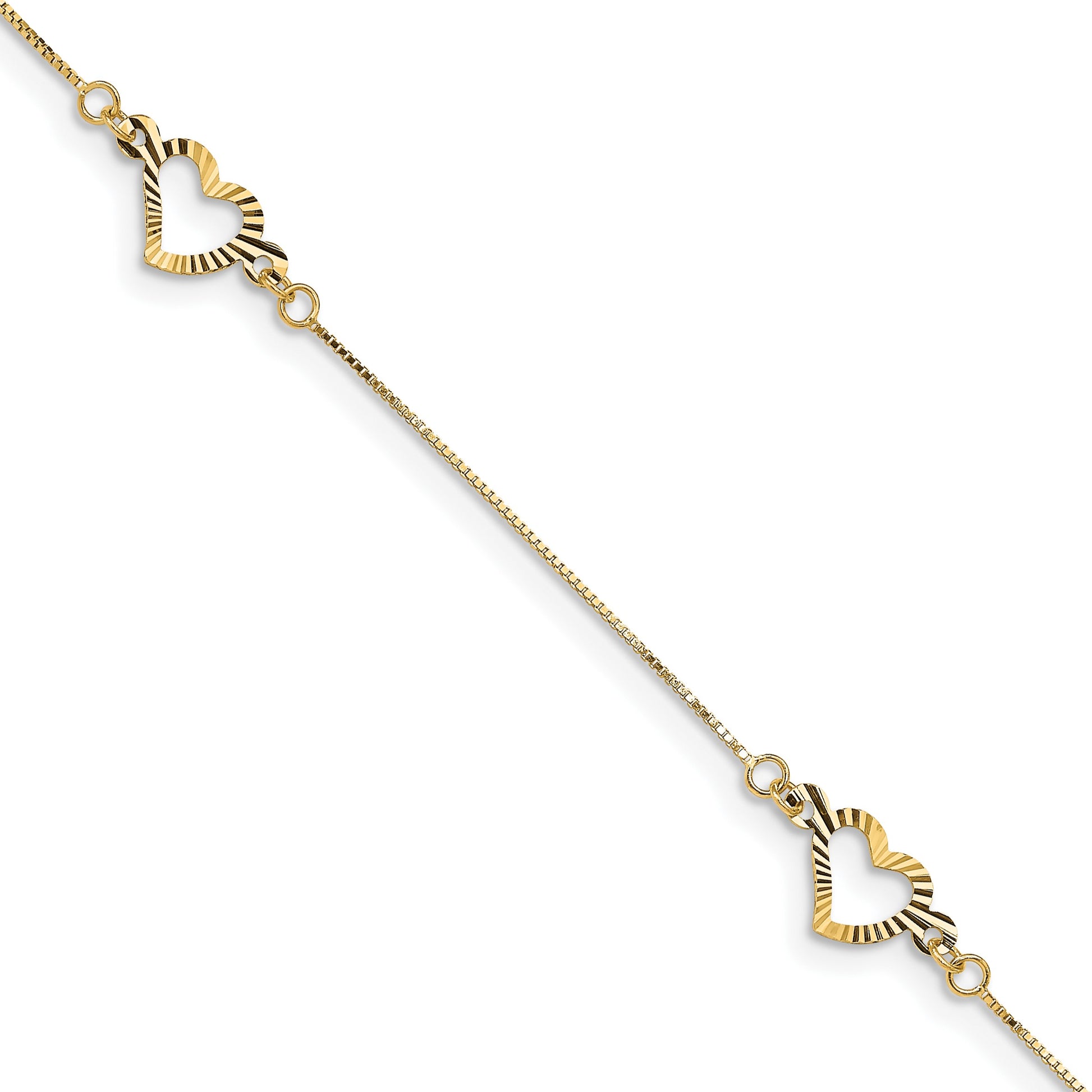 14K Fancy Textured Open Heart 3-Station 7.25 inch Bracelet