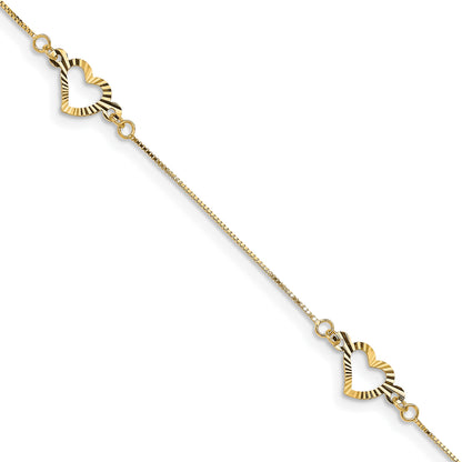 14K Fancy Textured Open Heart 3-Station 7.25 inch Bracelet