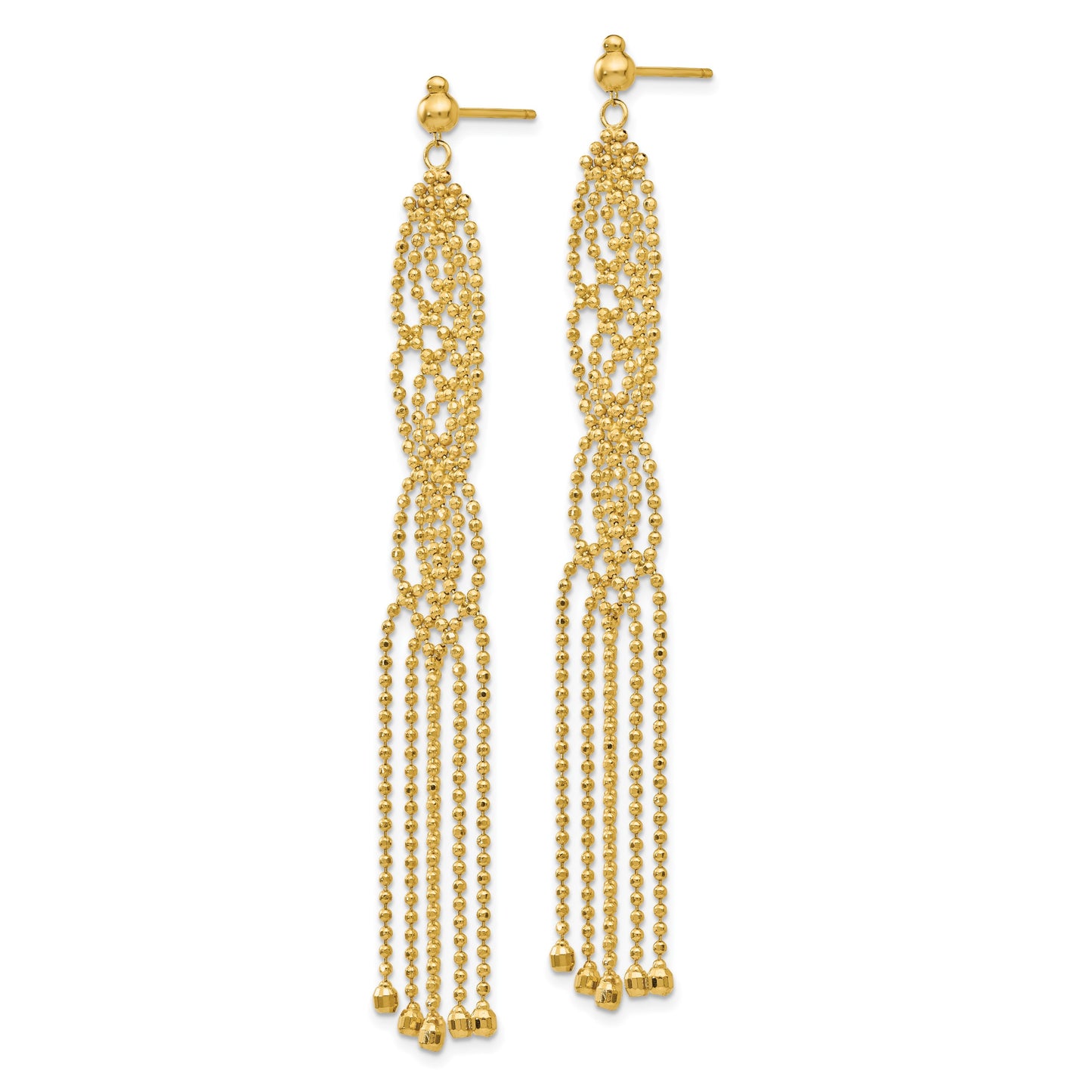 14K Fringe Beaded Chain Dangle French Hook Earrings