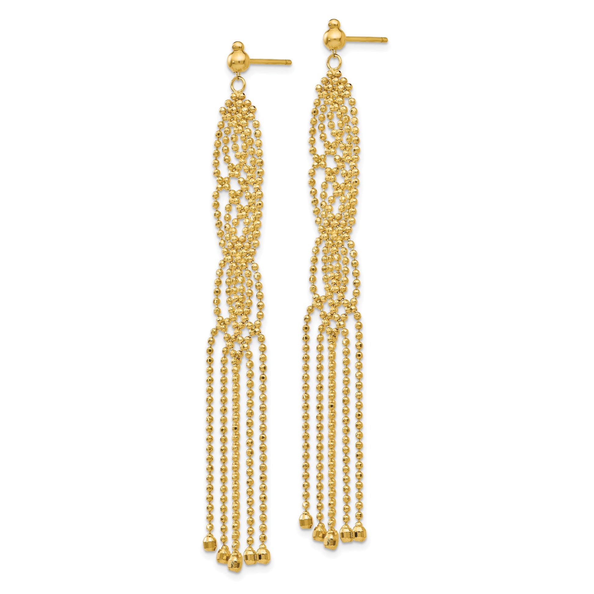 14K Fringe Beaded Chain Dangle French Hook Earrings