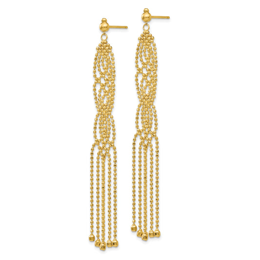 14K Fringe Beaded Chain Dangle French Hook Earrings