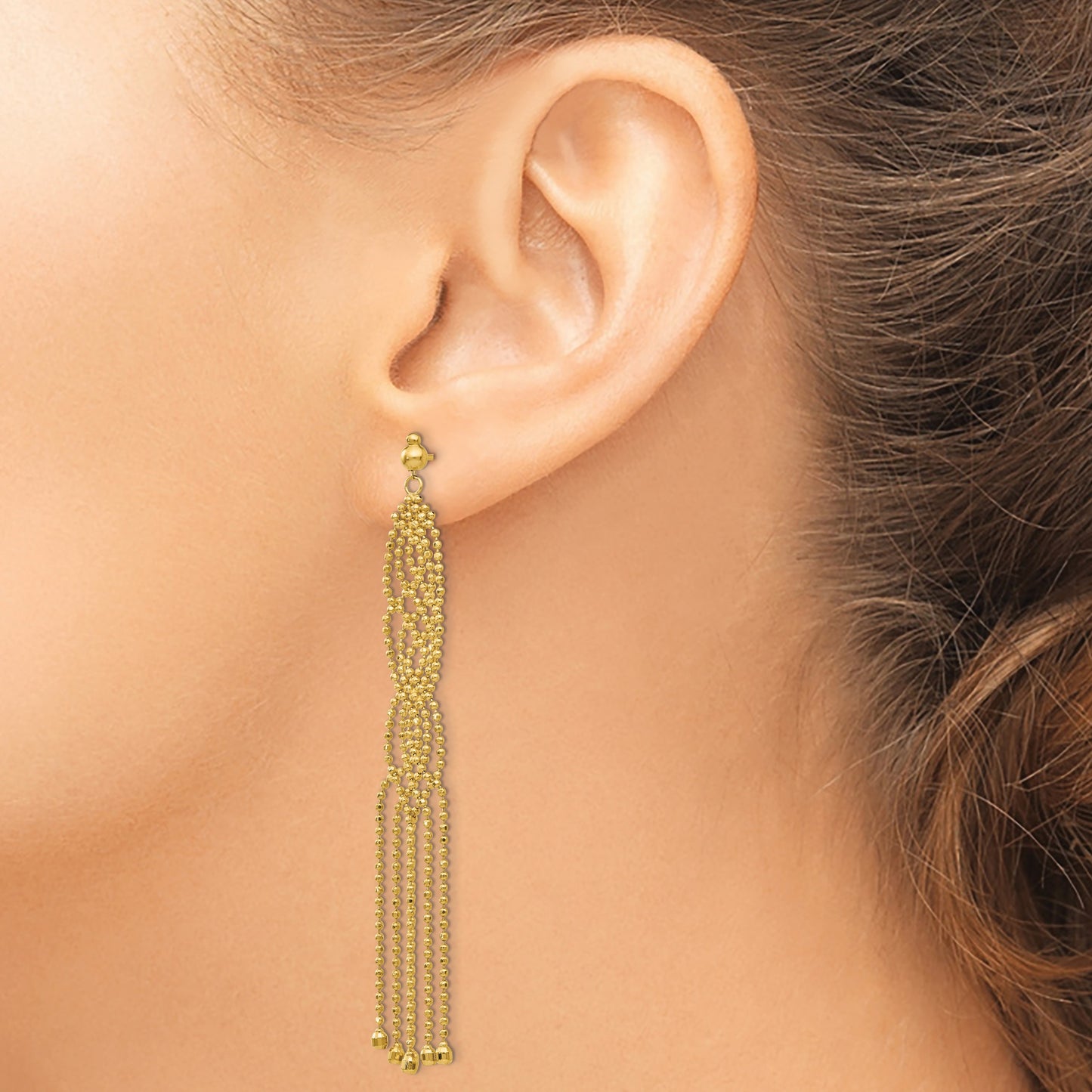 14K Fringe Beaded Chain Dangle French Hook Earrings