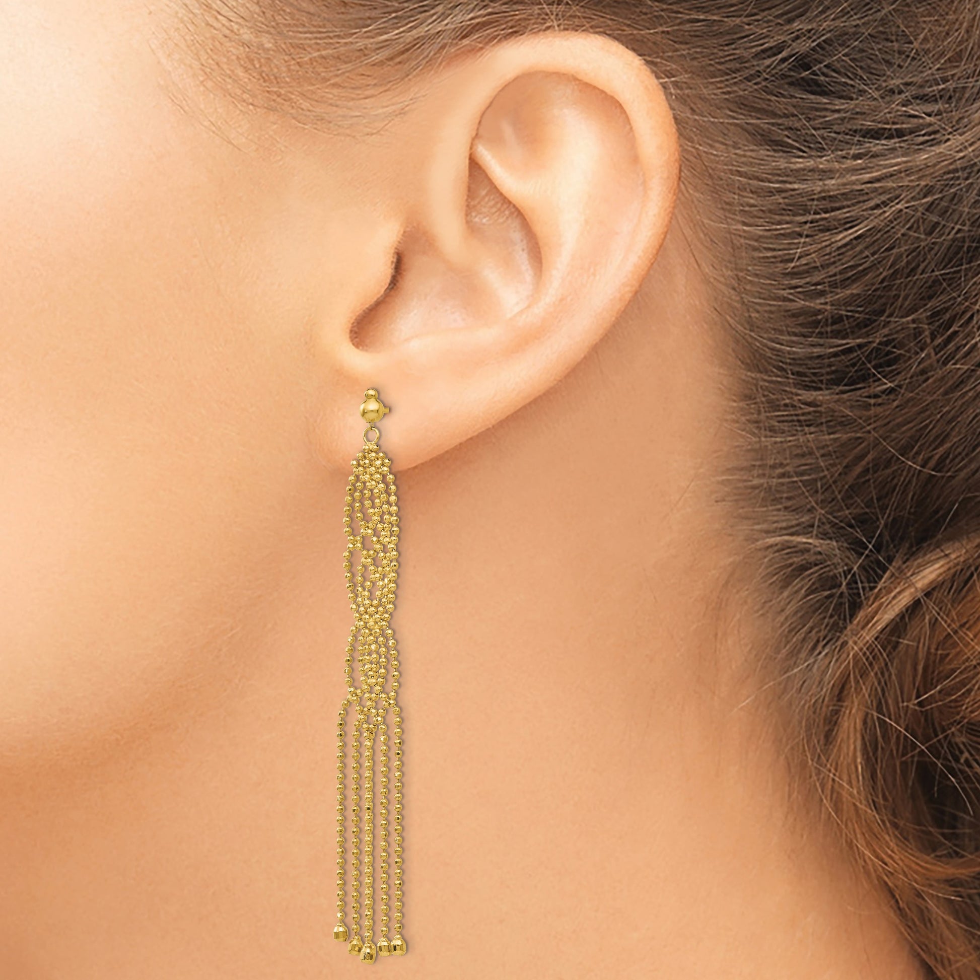 14K Fringe Beaded Chain Dangle French Hook Earrings