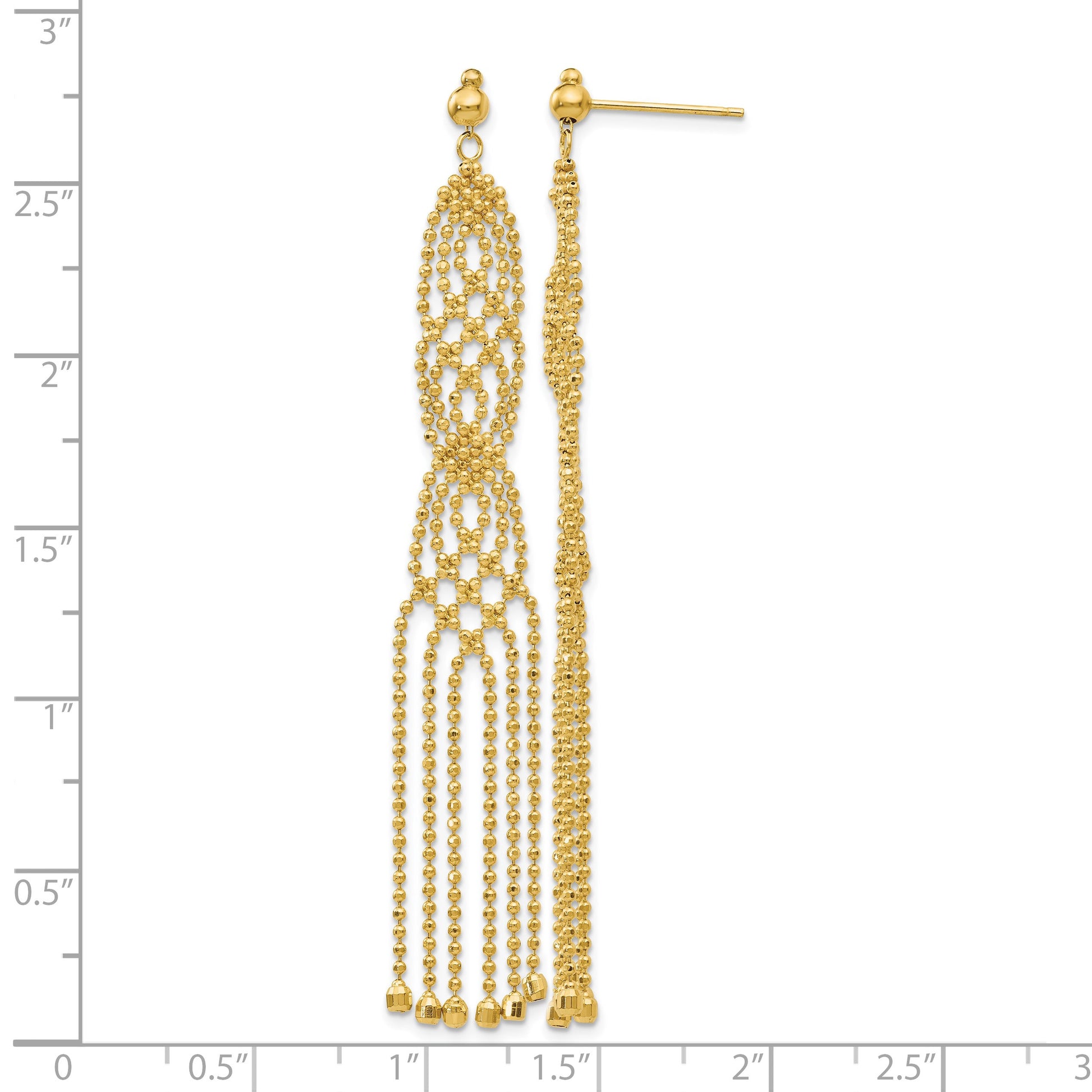 14K Fringe Beaded Chain Dangle French Hook Earrings