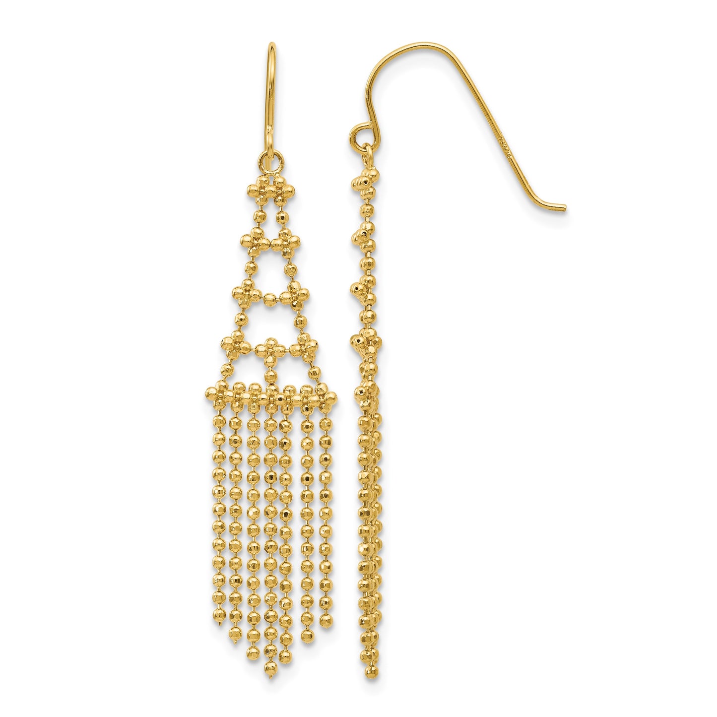 14K Fringe Beaded Dangle French Hook Earrings