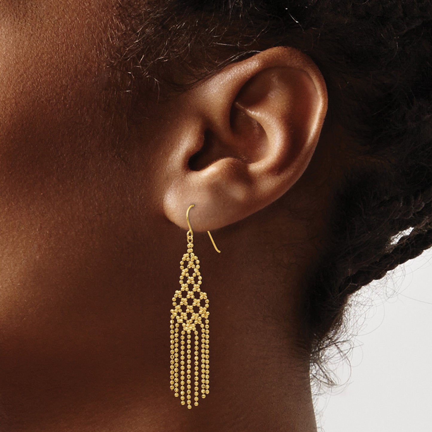 14K Fringe Beaded Chain Dangle French Hook Earrings